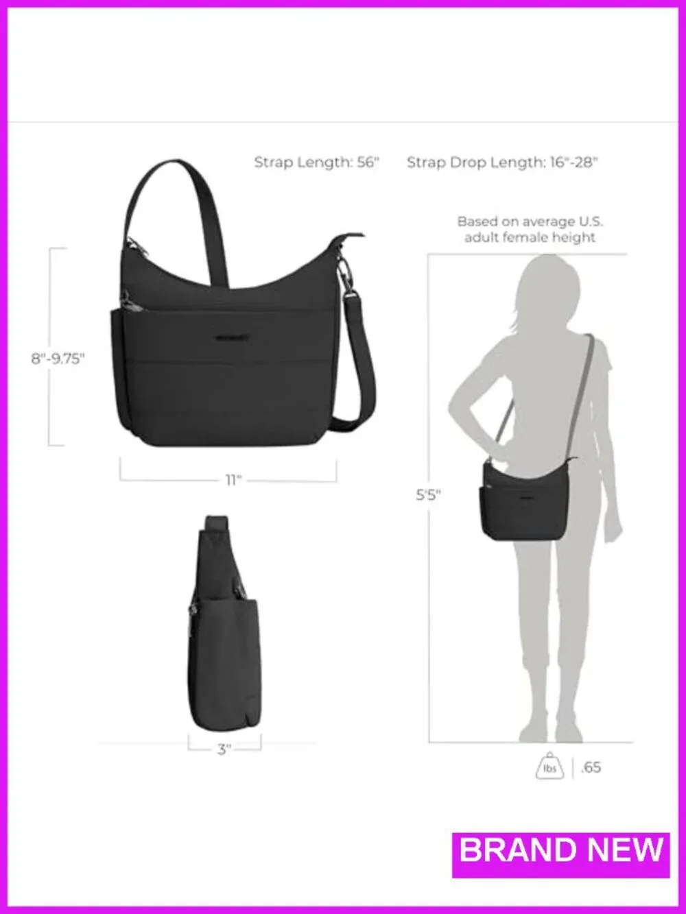 Slash-Resistant Anti-Theft RFID Crossbody Bag with Locking Compartments, Nylon